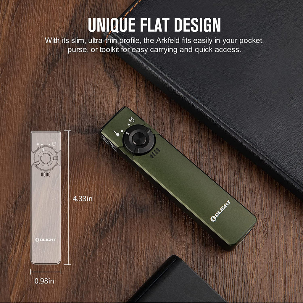 Arkfeld EDC Flat Flashlight, 1000 Lumens LED Light with Green Beam, Rechargeable Battery, Orange