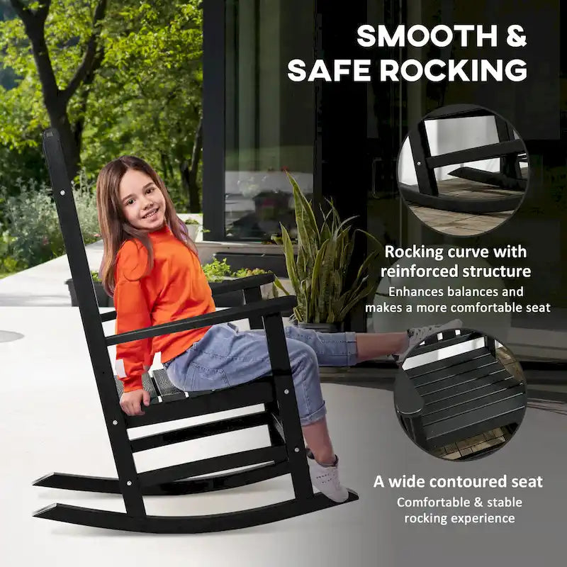 Outsunny 2 Pieces Outdoor Rocking Chair, All Weather-Resistant HDPE Rocking Patio Chairs with Rustic High Back, Armrests