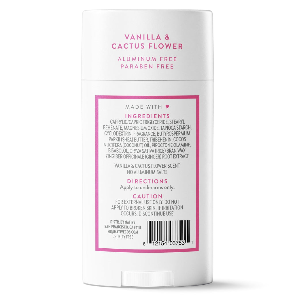 Aluminum Free Deodorant For Women, 72 Hour Solid Deodorant Stick, Vanilla & Cactus Flower, 2.65oz