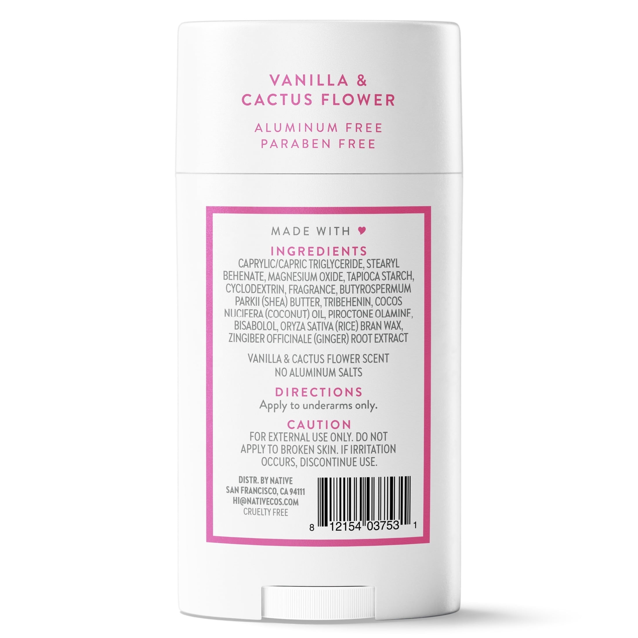 Aluminum Free Deodorant For Women, 72 Hour Solid Deodorant Stick, Vanilla & Cactus Flower, 2.65oz