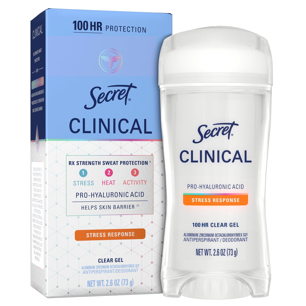 Clinical Antiperspirant Deodorant for Women, 100HR Sweat & Odor Protection, Pro-Hyaluronic Acid, Clear Gel, Stress Response, 2.6 oz