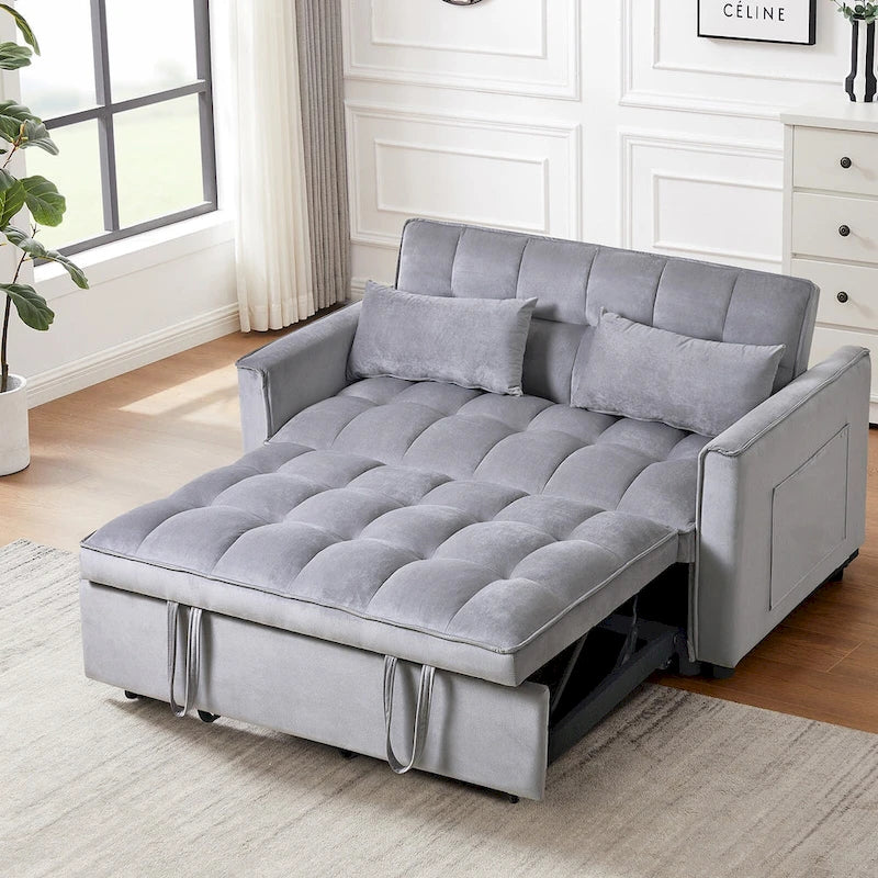 Modern Velvet Futon Loveseat with Reclining Backrest & Pockets, Seats 2 ?Dark Gray / Light Gray / Blue / Black