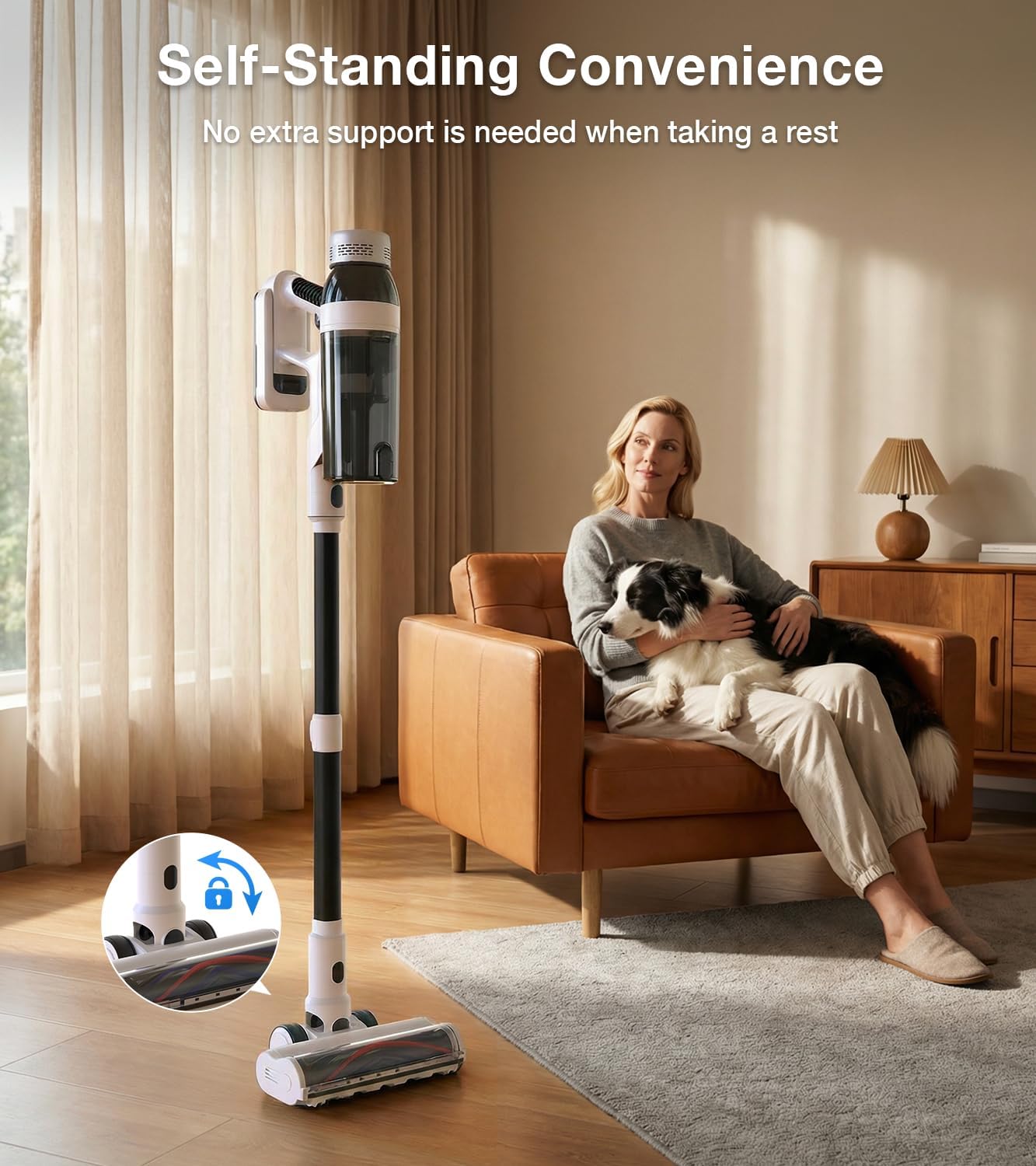 Cordless Vacuum Cleaner, 55Mins Vacuum Cleaners for Home, 15-in-1 Self-Standing Stick Vacuum with LED Light, Anti-Tangle & Wall Mount Charge, Lightweight Vacuum for Hard Floors Carpets Pet Hair