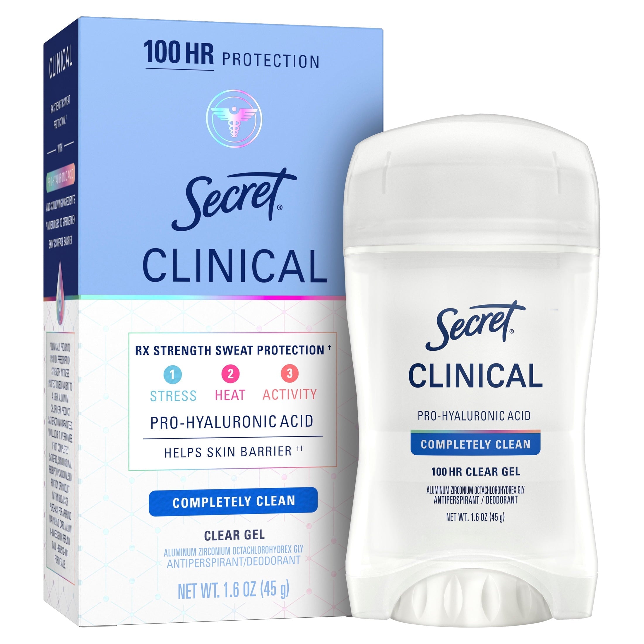 Clinical Antiperspirant Deodorant for Women, 100HR Sweat & Odor Protection, Pro-Hyaluronic Acid, Clear Gel, Clean Lavender, 1.6oz