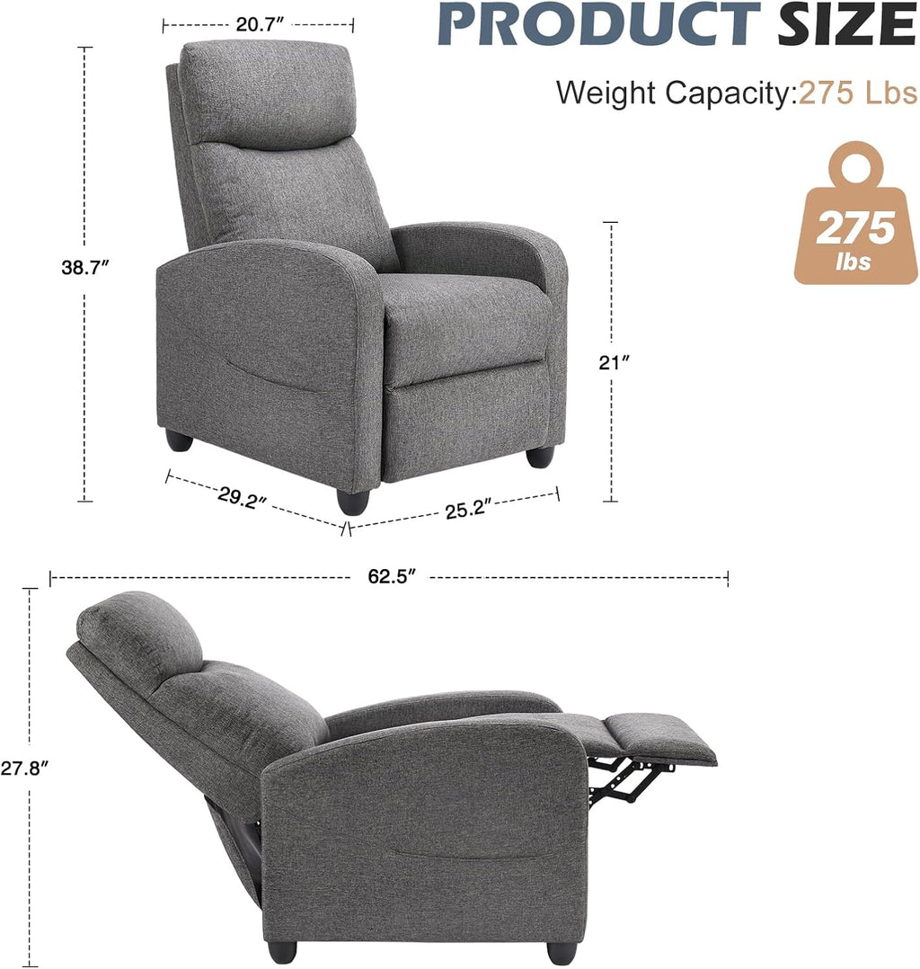 Sweetcrispy Massage Recliner Chair for Adults, Adjustable Home Theater Seating with Lumbar Support for Living Room, Modern Fabric Reclining, Grey