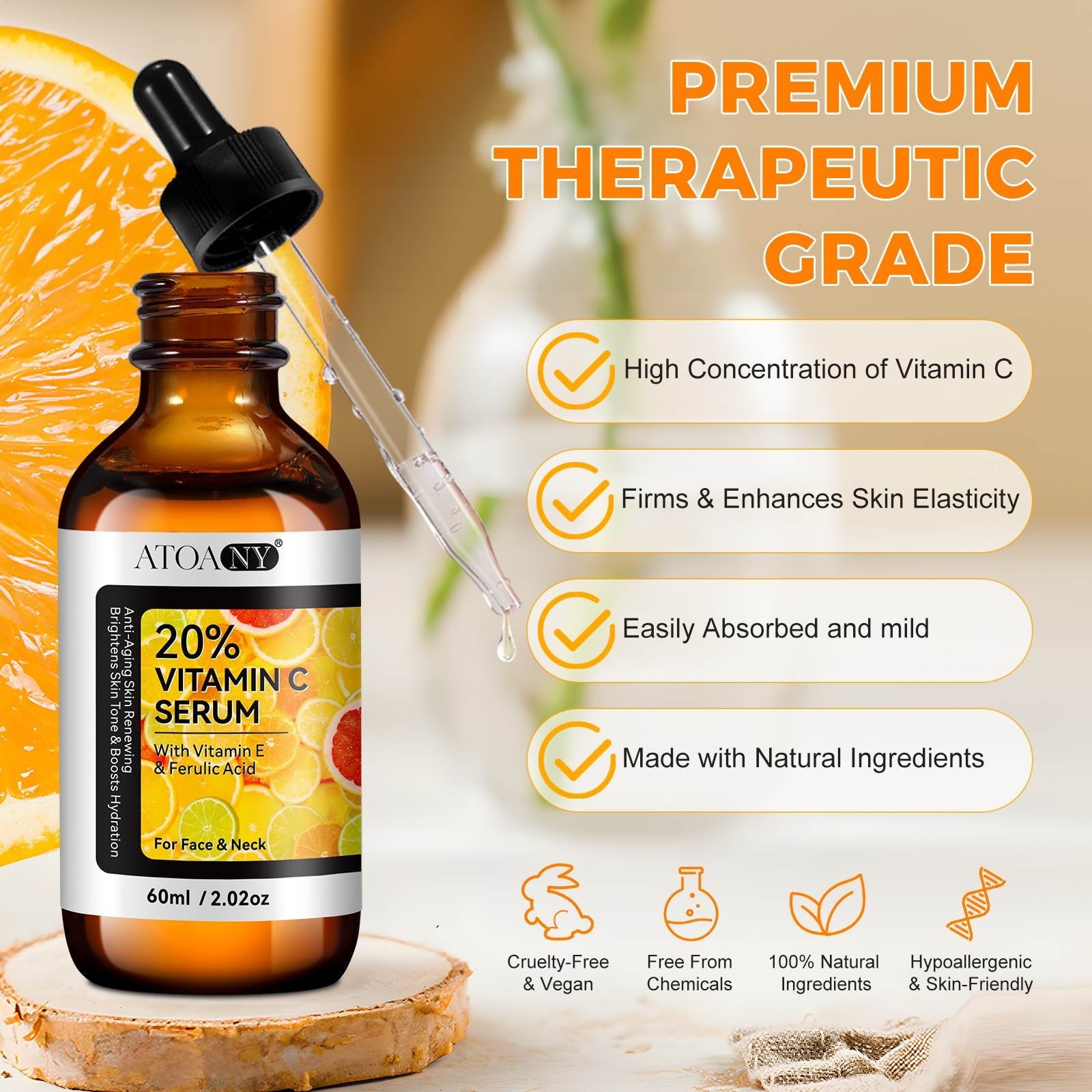 2Pack 20% Vitamin C Serum, Anti Aging Face Essence with Vitamin E, Ferulic Acid, Collagen, Firm Skin - Hydration - Antioxidant - Even Tone