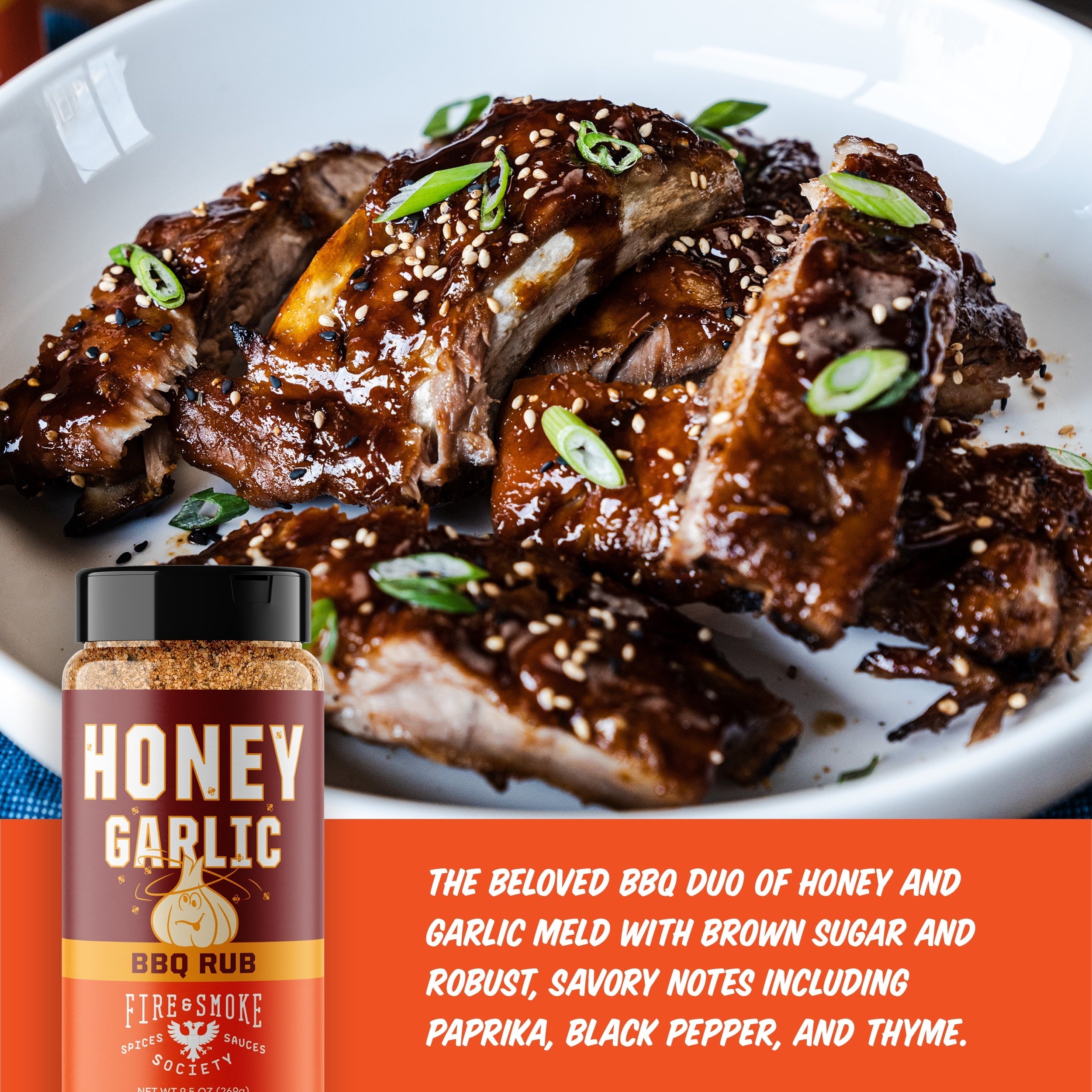 Fire & Smoke Society Honey Garlic BBQ Rub, BBQ Seasoning, 9.5 Ounce Mixed  Seasonings Blend
