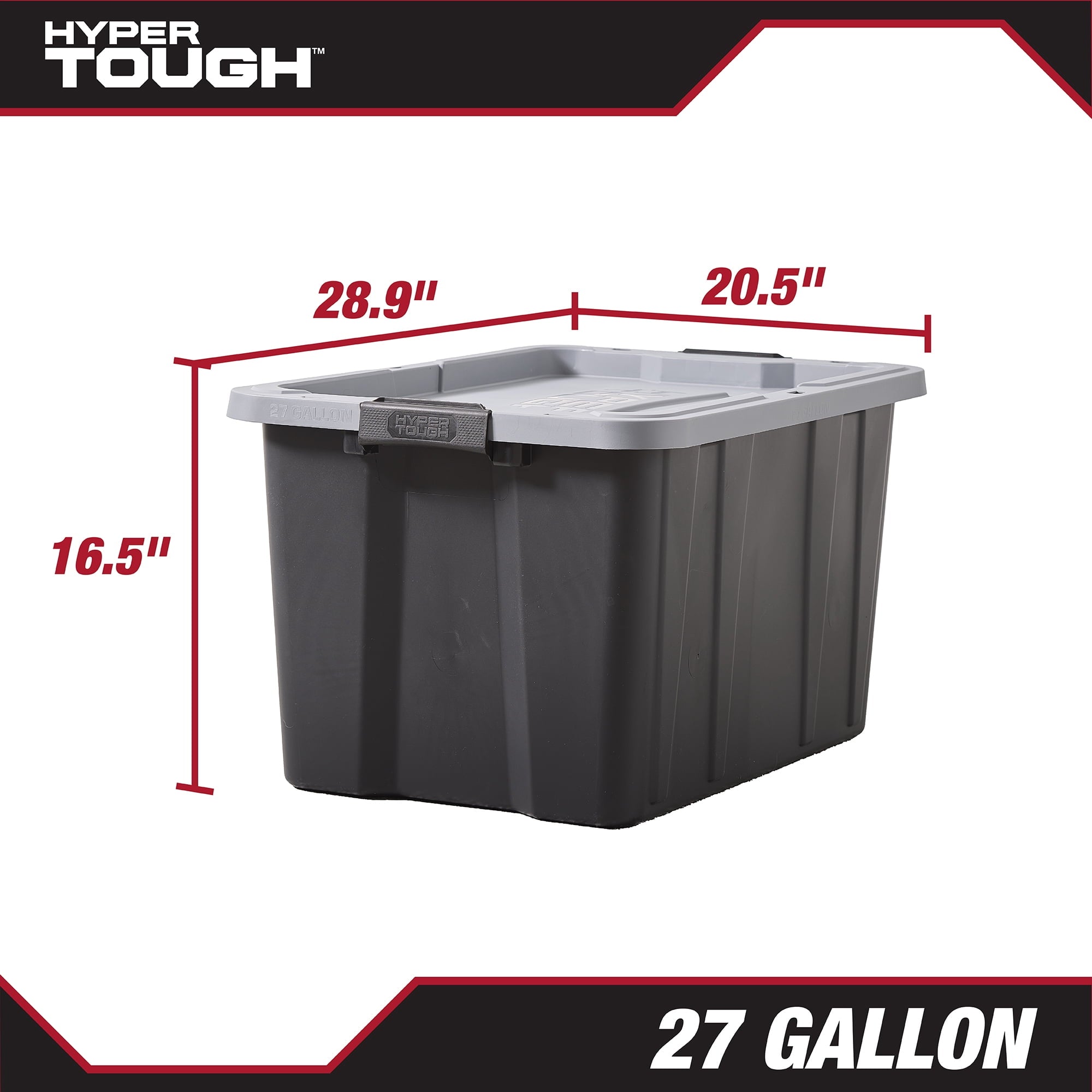 27 Gallon Large Storage Bin with Latch Lid, Heavy Duty Latching Plastic Storage Container, Black and Grey