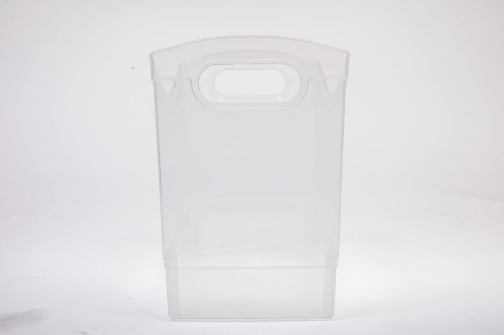 12 Qt Clear Plastic Storage Bin Organizer with Carrying Handles, Narrow Rectangular Utility Container for Pantry, Closet, Cabinet and Shelf Storage