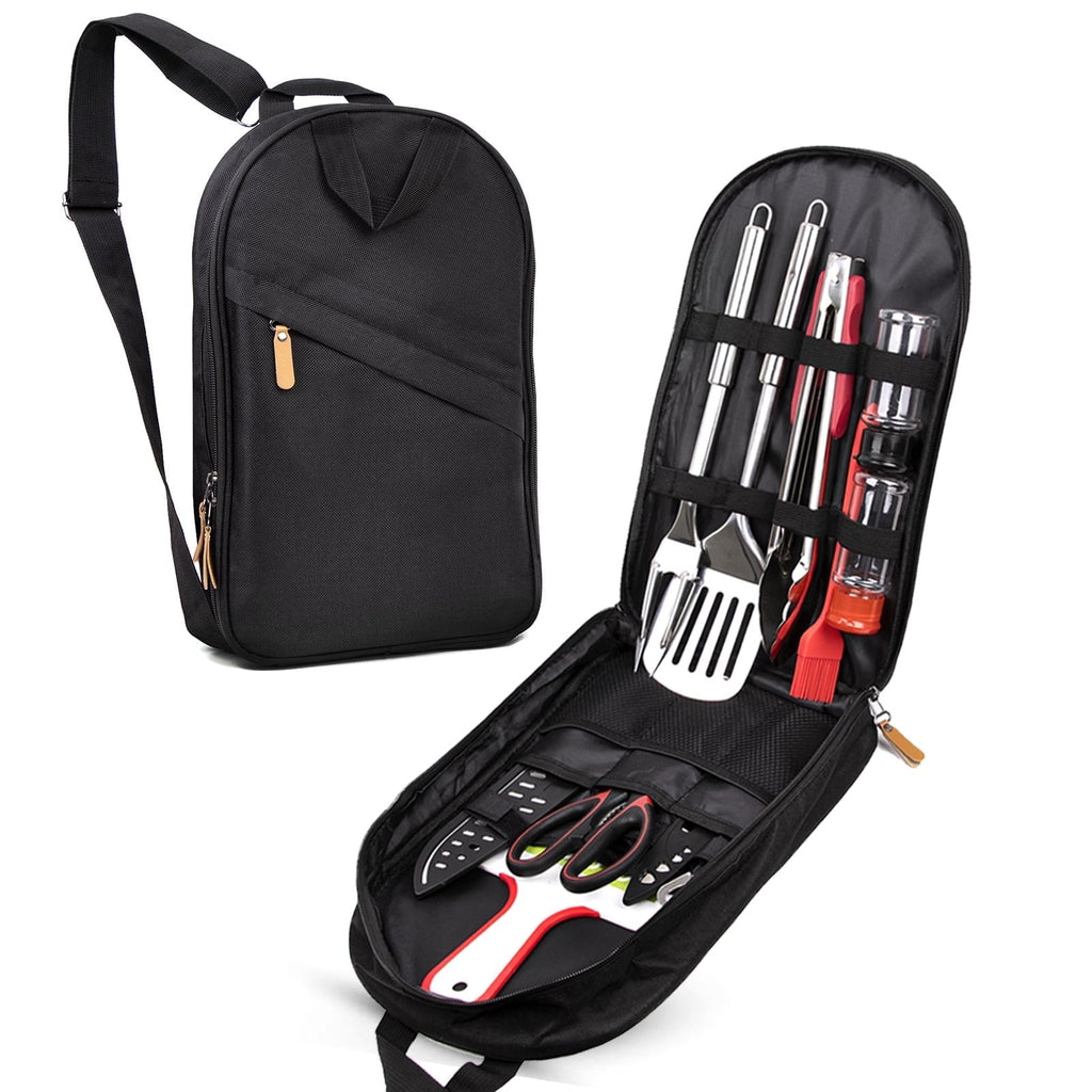 Camp Utensil Set Kitchen Cooking BBQ Grill Tool Kit with Organizer Bag, 12-Piece Travel Kitchen Grill Accessories Compact Gear Cookware Kit for Camping RV Sailboat Backyard BBQ