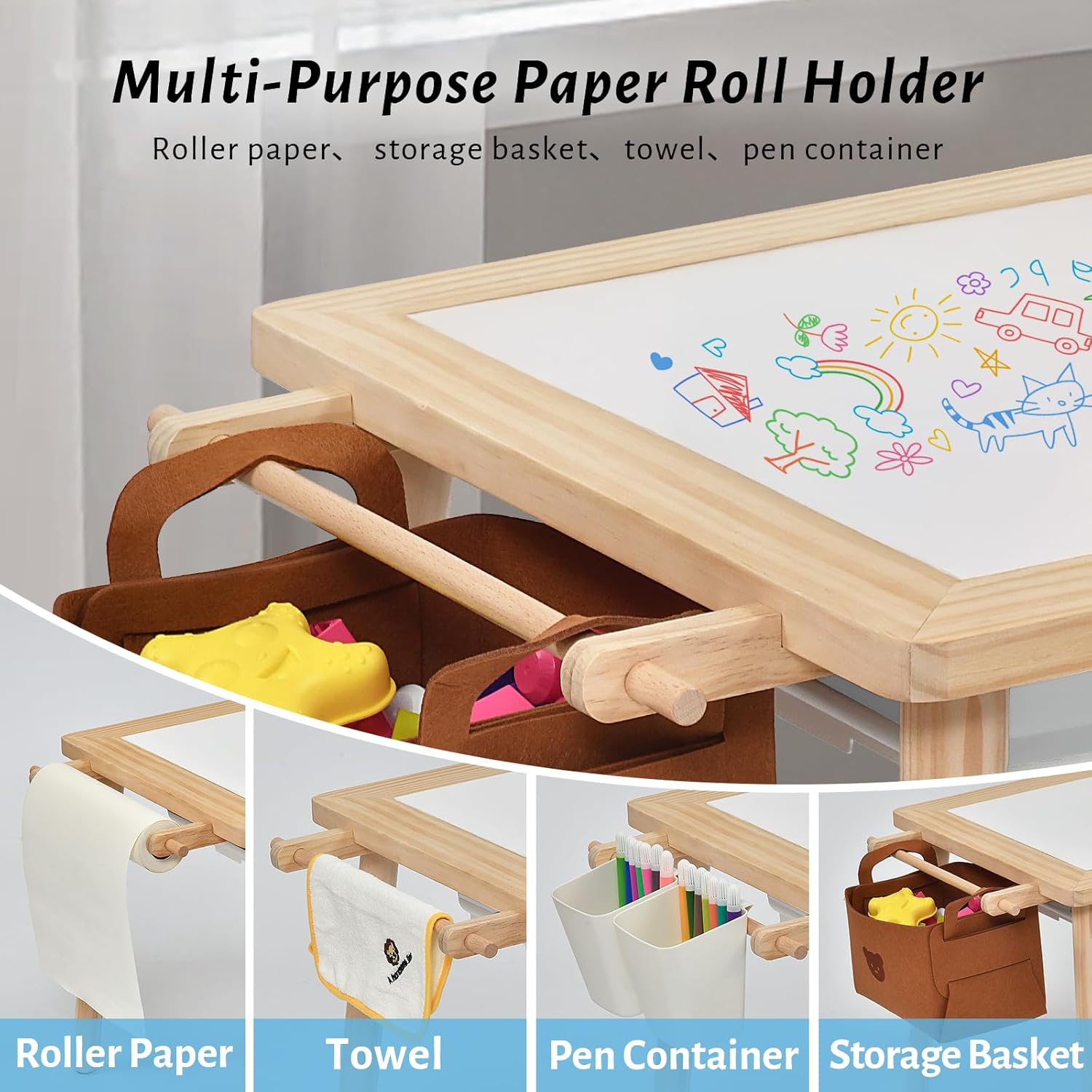 Easyego Sensory Table for Toddlers Kids Play Wooden Sand Water Table with Double-Sided Board & Foldable Storage Bins for Indoor and Outdoor Use, Birthday Gifts for Boys and Girls-Natural Color
