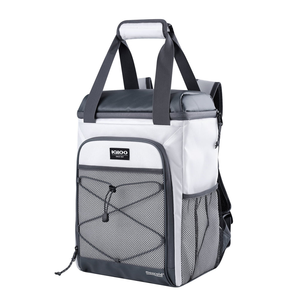Marine Soft-Side Backpack Cooler, 28 Can Capacity, White and Gray