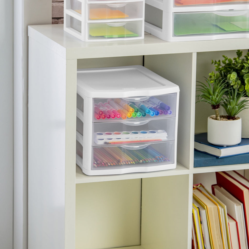 3 Drawer Unit, Clear Plastic Countertop or Desktop Storage Drawers, White