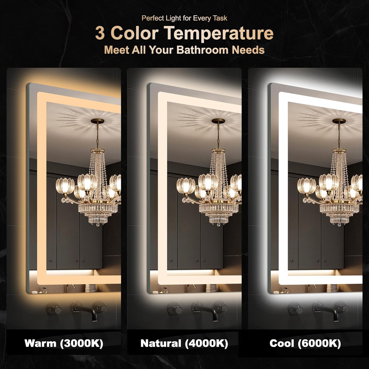 Delma LED Bathroom Mirror with Lights, 30x50 Vanity Mirror for Bathroom Wall, Anti-Fog, Dimmable, Front Lit & Backlit, Memory Function, Shatterproof Tempered Glass, 3 Color Modes(Horizontal/Vertical)