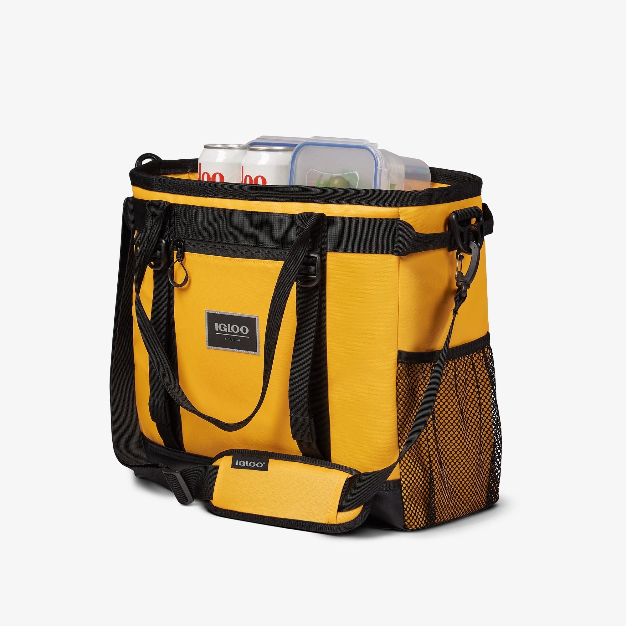 30 Can Capacity Pursuit Tote Cooler Bag with Padded Strap, Yellow and Black