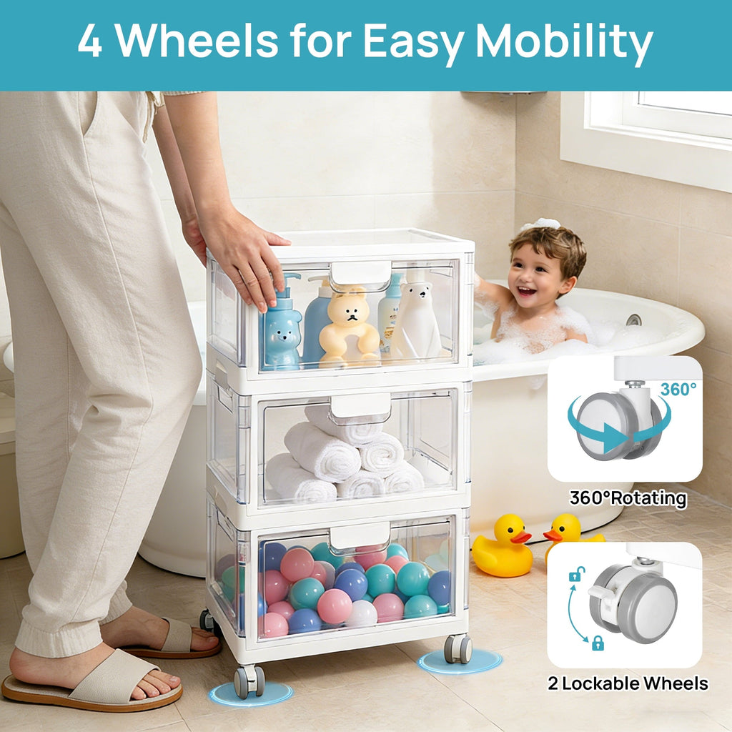 3-Layer Storage Bins, 72Qt Large Storage Containers with Lids, Storage Bins with wheels for Home Office Bedroom, Bathroom, White