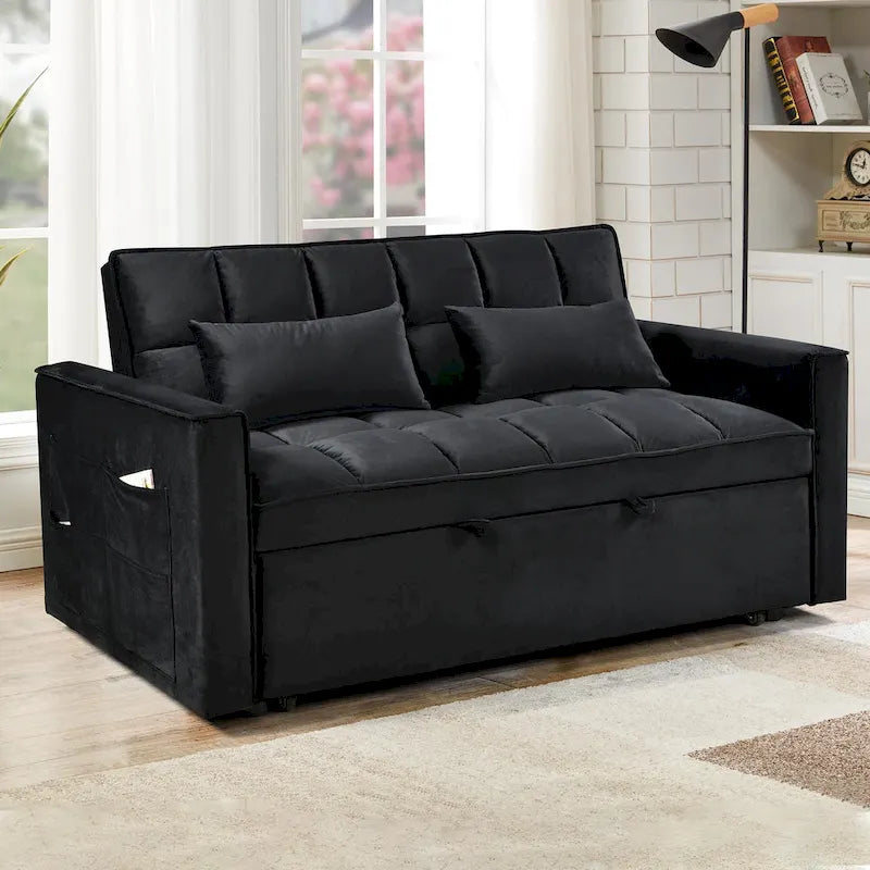 Modern Velvet Futon Loveseat with Reclining Backrest & Pockets, Seats 2 ?Dark Gray / Light Gray / Blue / Black