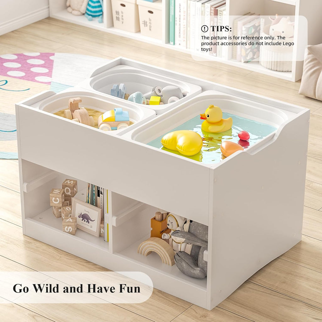 Easyego Kid Sensory Table with Storage - Activity Table with Foldable Storage Bins, Birthday Gifts for Boys and Girls - White