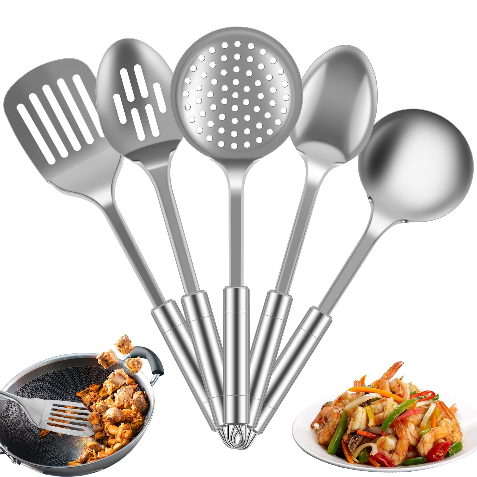 Jetcloudlive 5 Pcs Stainless Steel Utensil Set - Cooking Utensils Set Kitchen Gadgets Tools Set Spoons Spatula Sets with Handle Hanging Hole