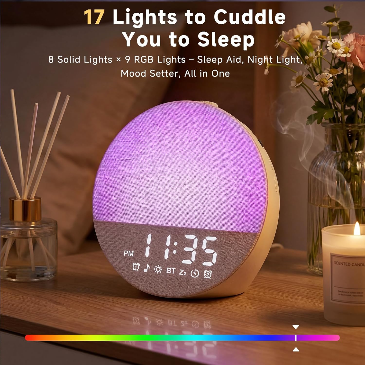 Geuuap Sunrise Alarm Clock White Noise Machine | Natural Wake-Up Light for Bedroom with 30 Soothing Sleep Aids, Bluetooth Speaker, Dimmable Clock, Screen-Free Design for Baby Adults Kids-Khaki