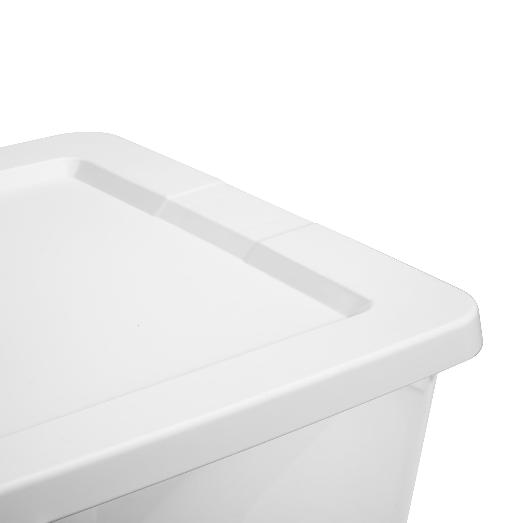 58 Quart Medium Storage Bin, Clear Plastic Storage Container with Snap-On Lid, White