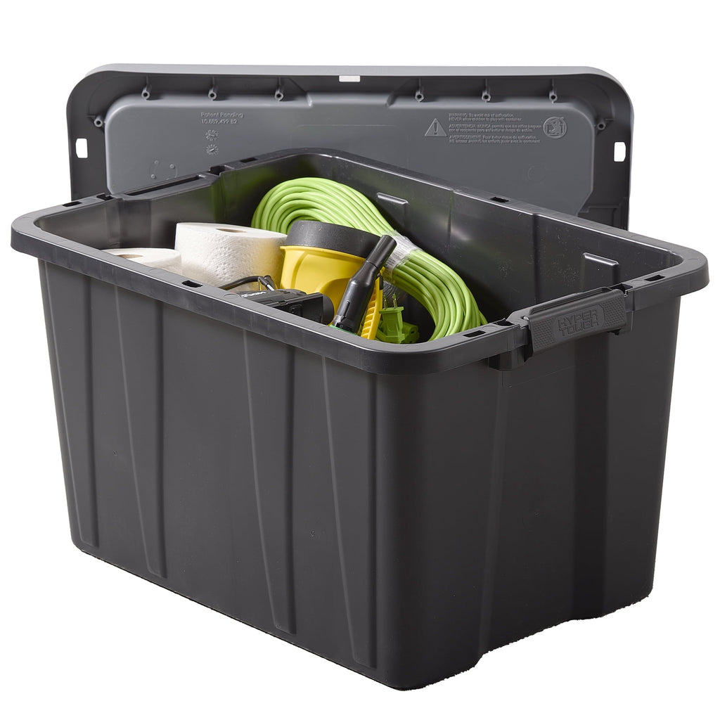 27 Gallon Large Storage Bin with Latch Lid, Heavy Duty Latching Plastic Storage Container, Black and Grey