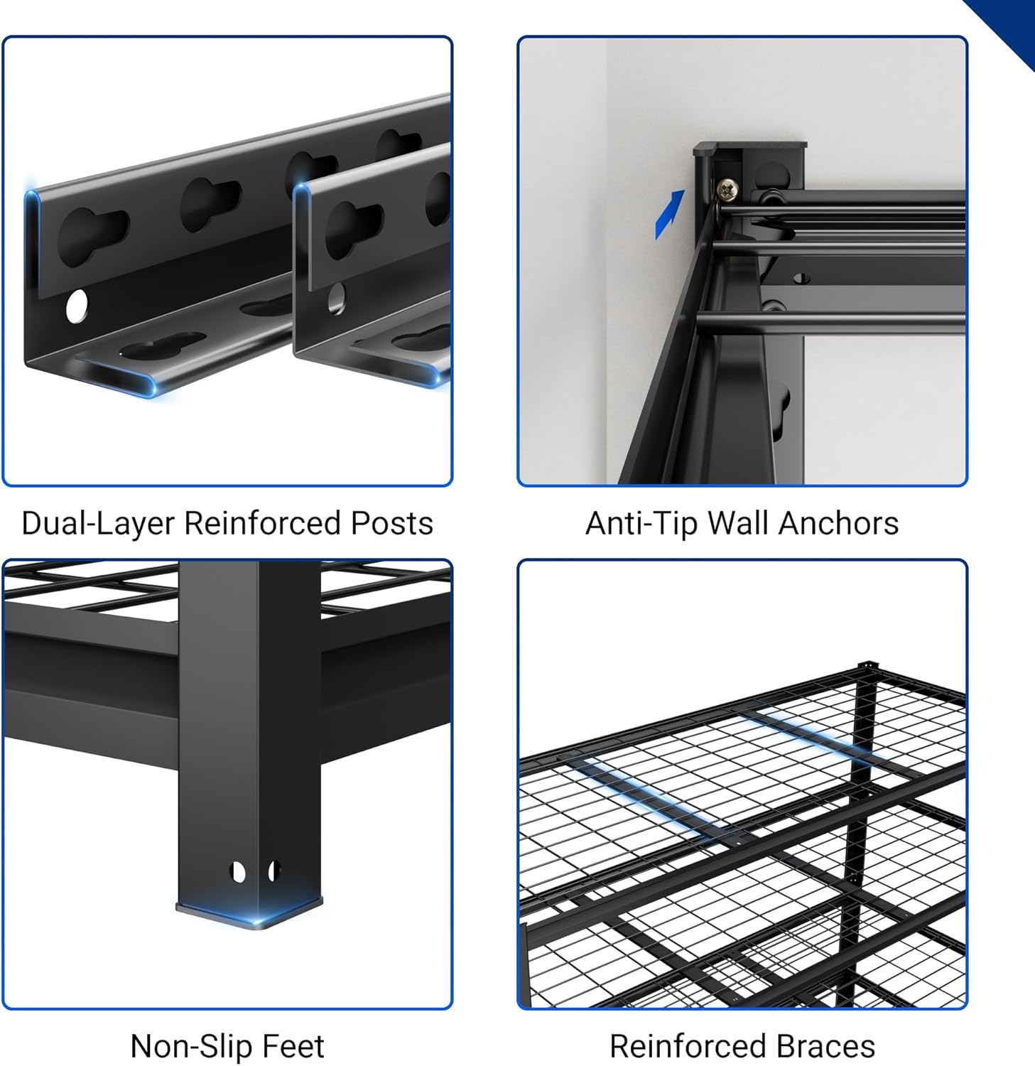 FLEXIMOUNTS 60" W Garage Shelving, 5 Tier Storage Shelves Load 1500LBS, Adjustable Garage Shelving Heavy Duty, Metal Shelves Unit for Basement, Warehouse, 60" W x 72" H x 24" D, Black