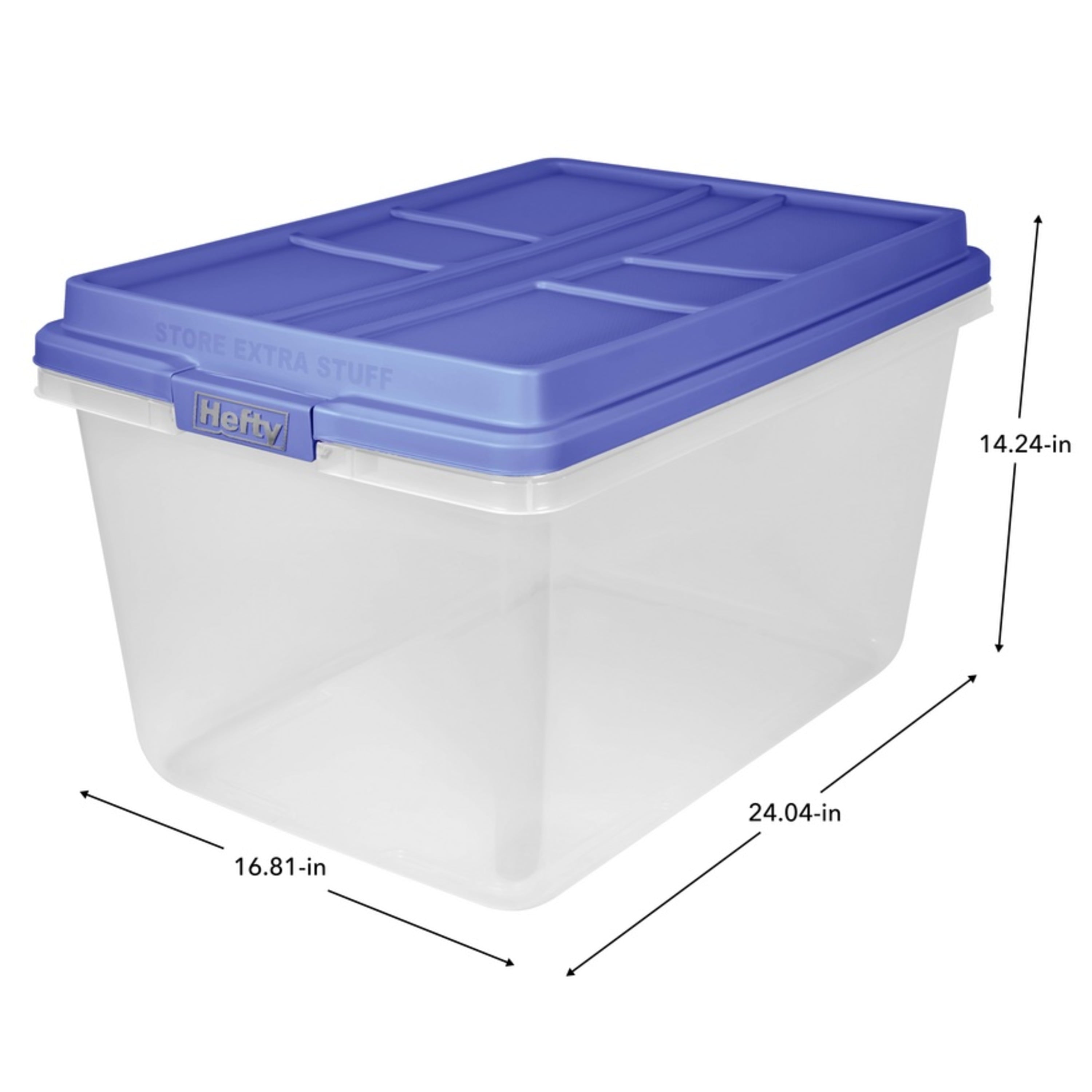 Hefty HI-RISE 72 Quart Large Latching Storage Bin, Clear Plastic Storage Container with HI-RISE Latch Lid, Blue