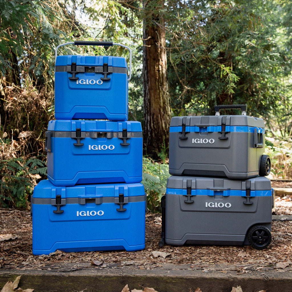 72 QT Overland Ice Chest Cooler with Wheels, Gray and Sneaky Blue