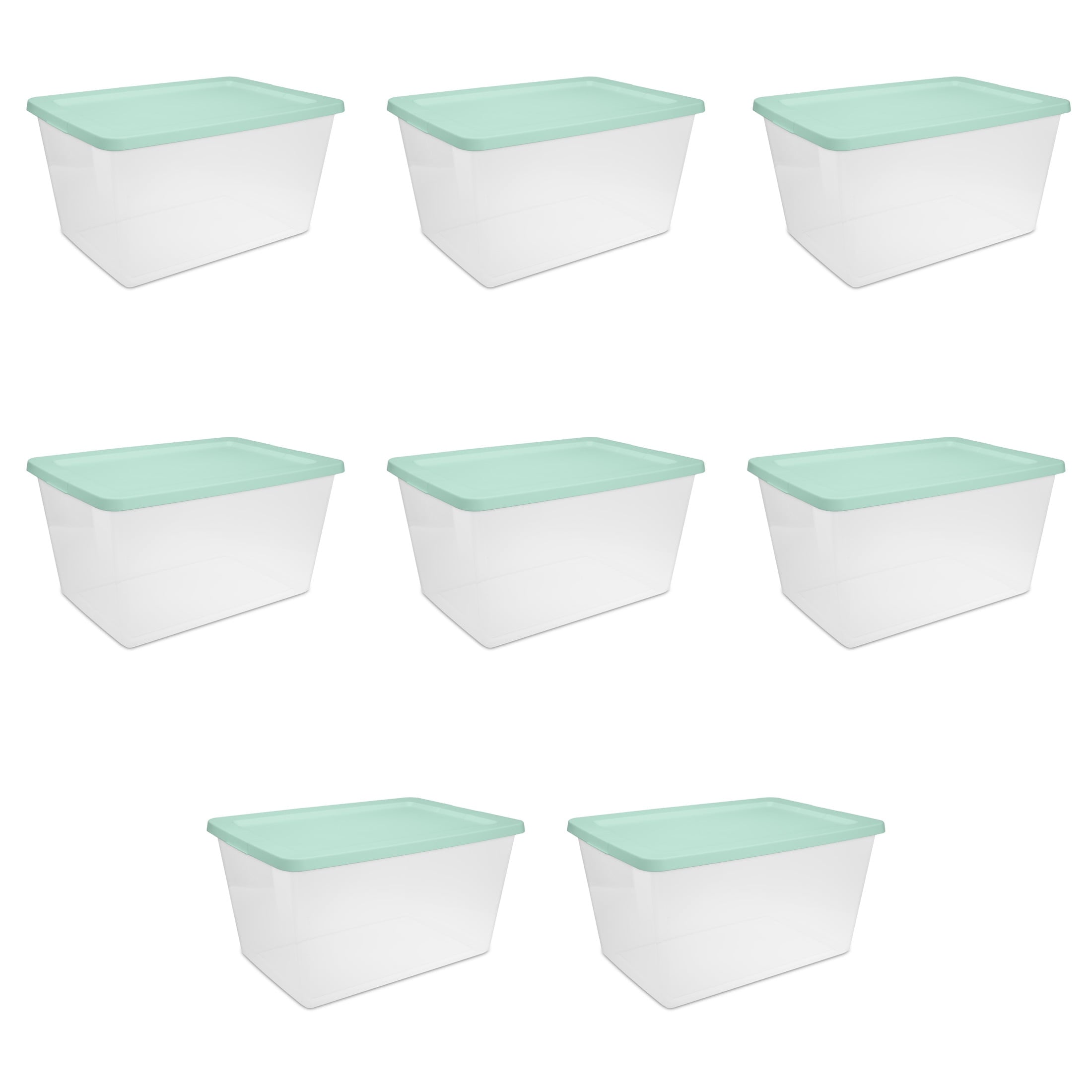 58 Quart Medium Storage Bin, Clear Plastic Storage Container with Snap-On Lid, White