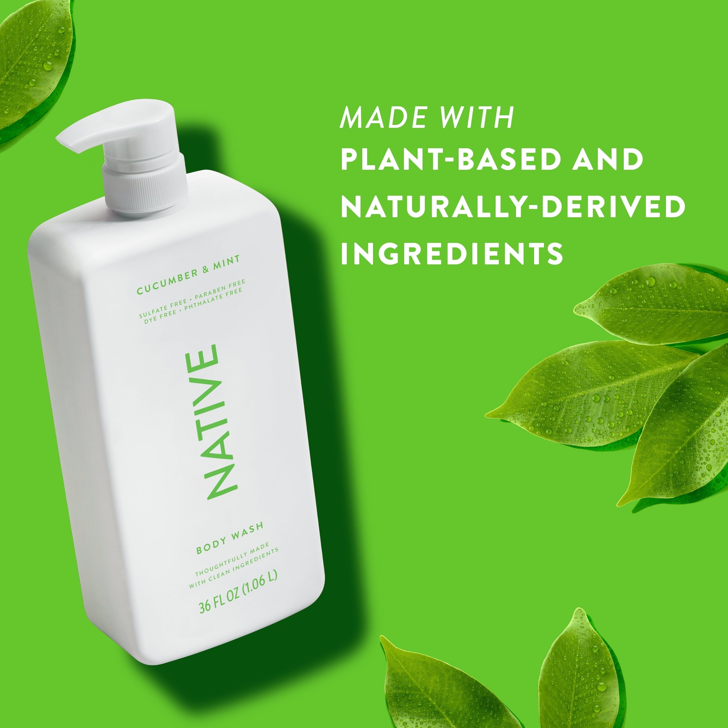 Body Wash, Cucumber & Mint, Sulfate Free, Naturally Derived Ingredients, 24hr Freshness, for Women & Men, 36 fl oz