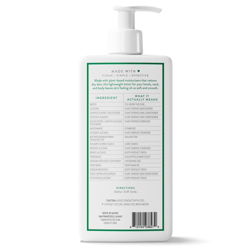 Moisturizing Hand & Body Lotion, Eucalyptus & Mint, Silicone Free, for Men and Women, 16.5 oz