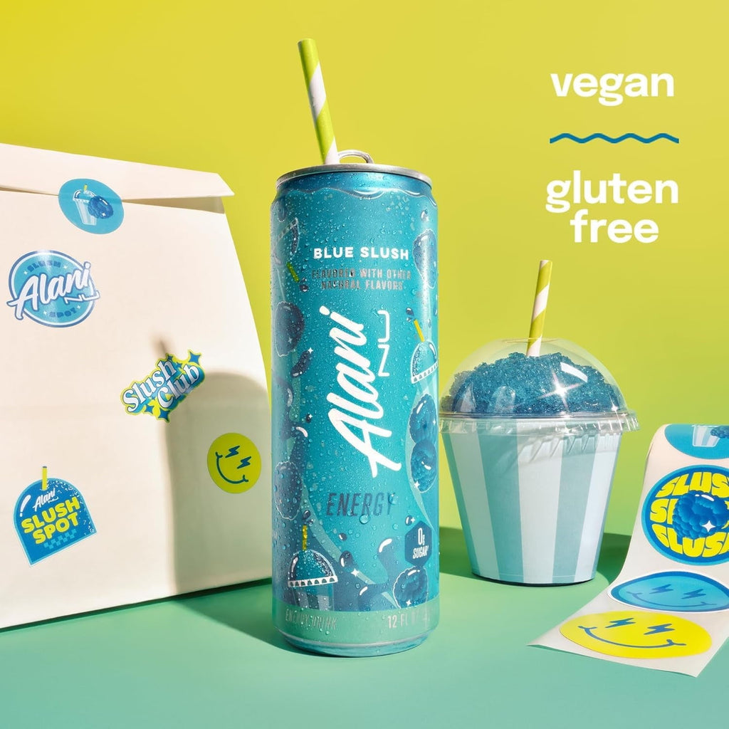 New Alani Energy Drinks Variety Pack - Blue Slush, Pink Slush, Watermelon Wave, Sugar-Free & Low-Calorie (12 fl oz, Pack of 6)