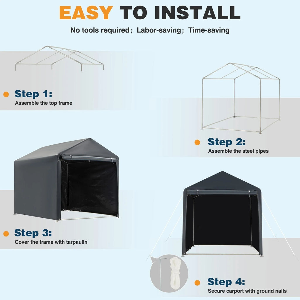 Outdoor Storage Shed and Carport Canopy: Portable Shelter for Bikes, Motorcycles, and Garden Storage