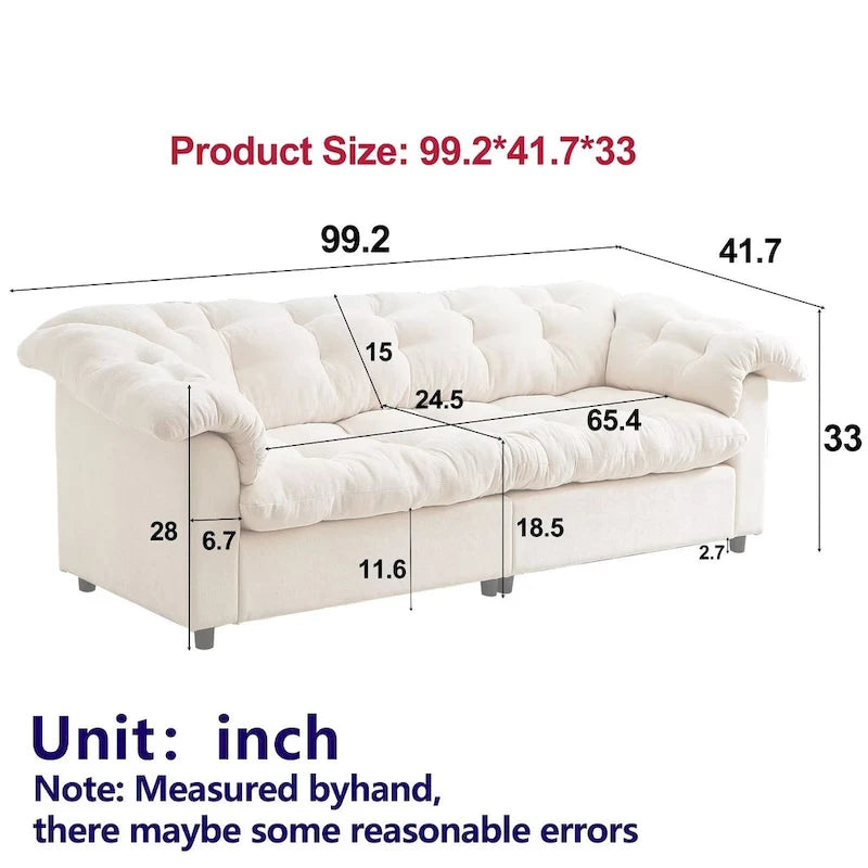 99.2 Chenille Comfort Deep Seat Sofa, Upholstered Fluffy Cloud Sofa