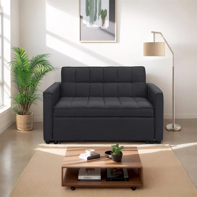 Stylish Pull-Out Sofa Bed w/Woven Polyester Fabric & Solid Wood Frame