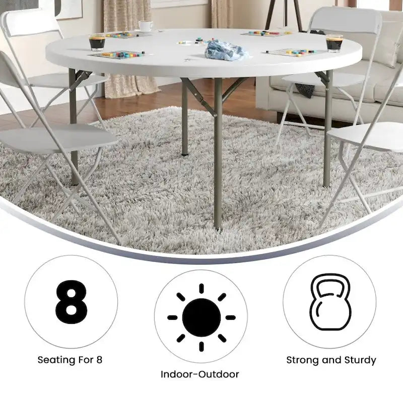 5-Foot Round Plastic Folding Event Table w/ 2 Thick Surface