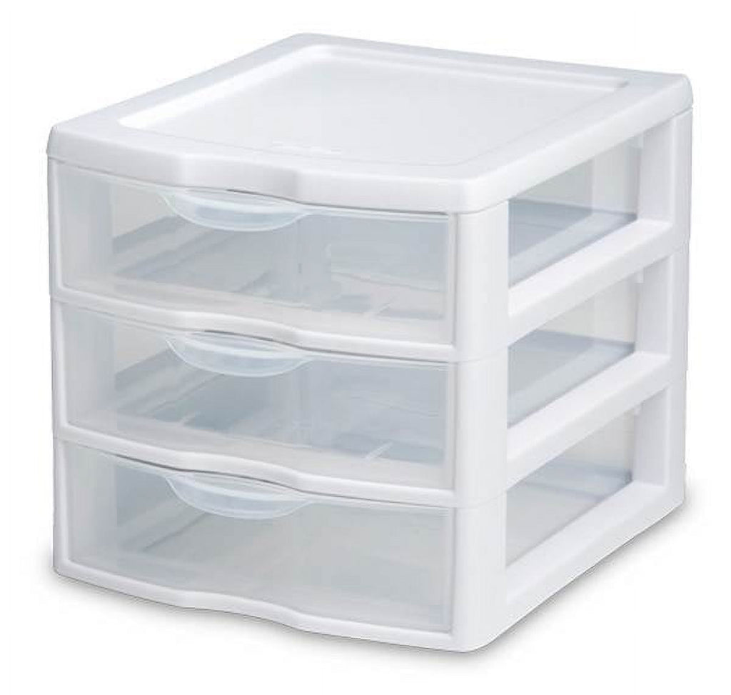 3 Drawer Clear Storage Bin, Desktop Drawer Storage Container, White