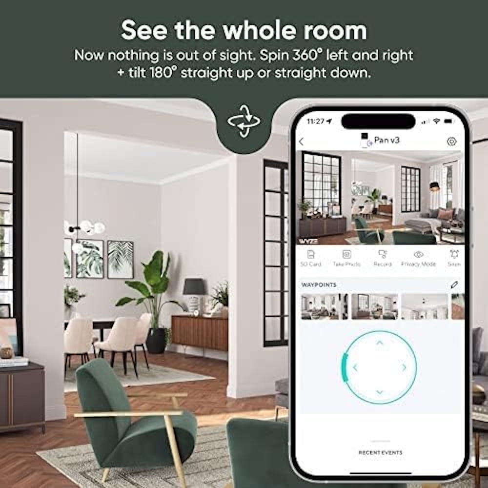 Cam Pan v3 Security Camera Bundle with FREE 32gb MicroSD Card, Indoor/Outdoor IP65 1080P 360° Pan/Tilt/Zoom, Wi-Fi Smart Home Security Camera with Motion Tracking for Baby & Pet, Color Night Vis