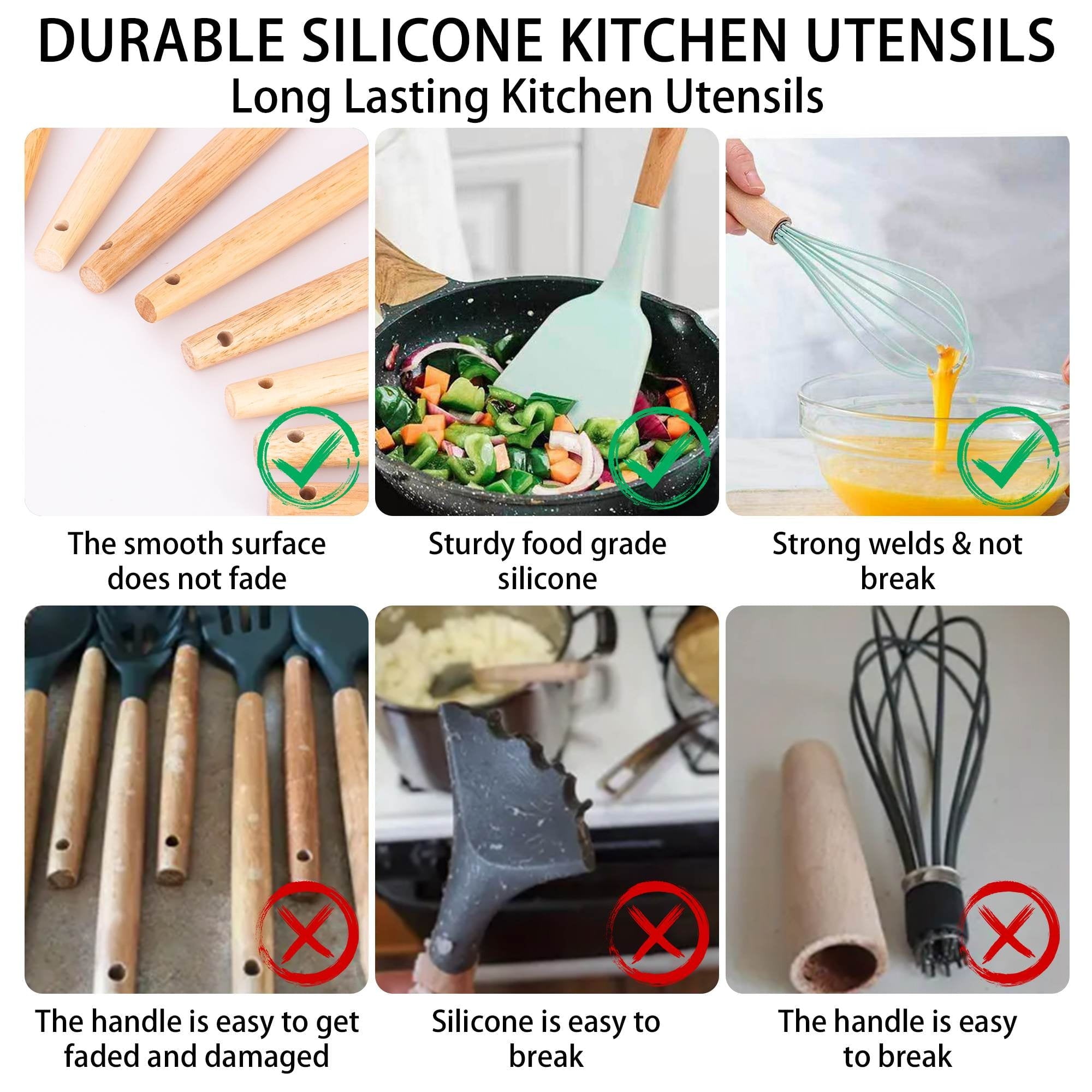 19-Piece Silicone Kitchen Utensil & Knife Set - Heat-Resistant Cooking Tools Non-Stick Safe Gift for Mom or Women Black