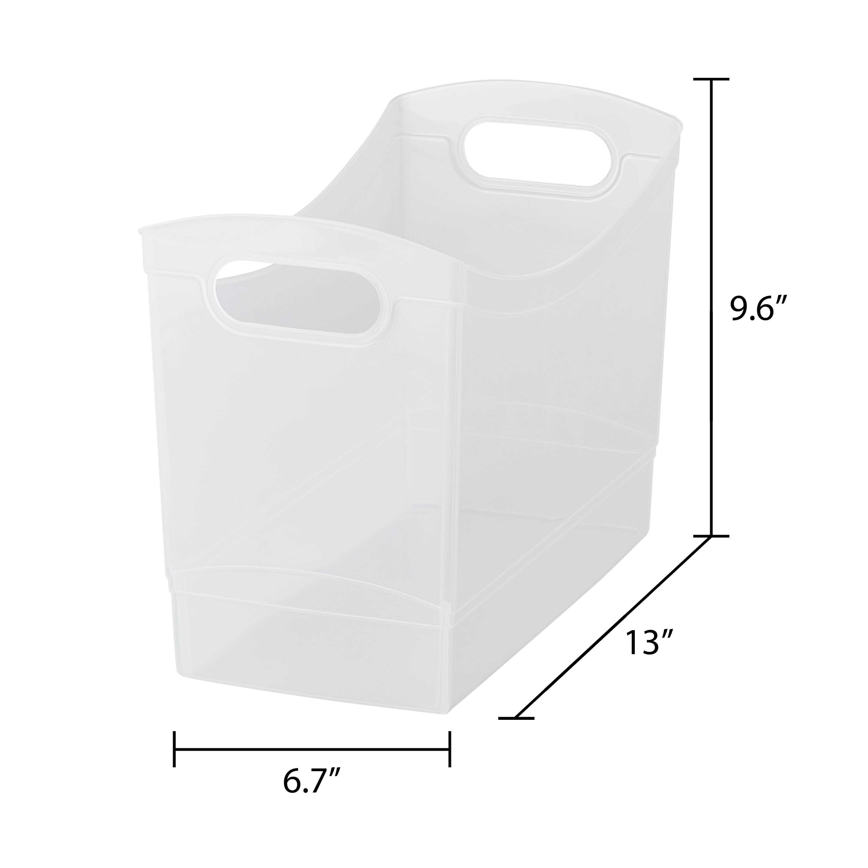 12 Qt Clear Plastic Storage Bin Organizer with Carrying Handles, Narrow Rectangular Utility Container for Pantry, Closet, Cabinet and Shelf Storage