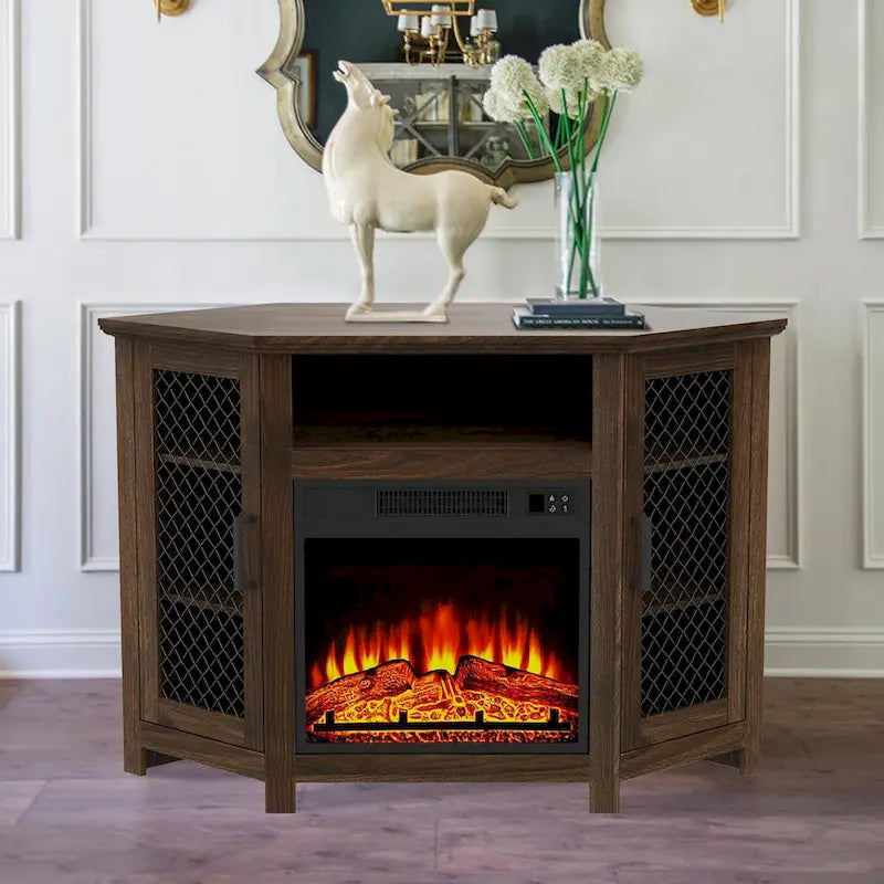 45 Industrial Corner Electric Fireplace TV Stands Console Table with 17 Electric Fireplace