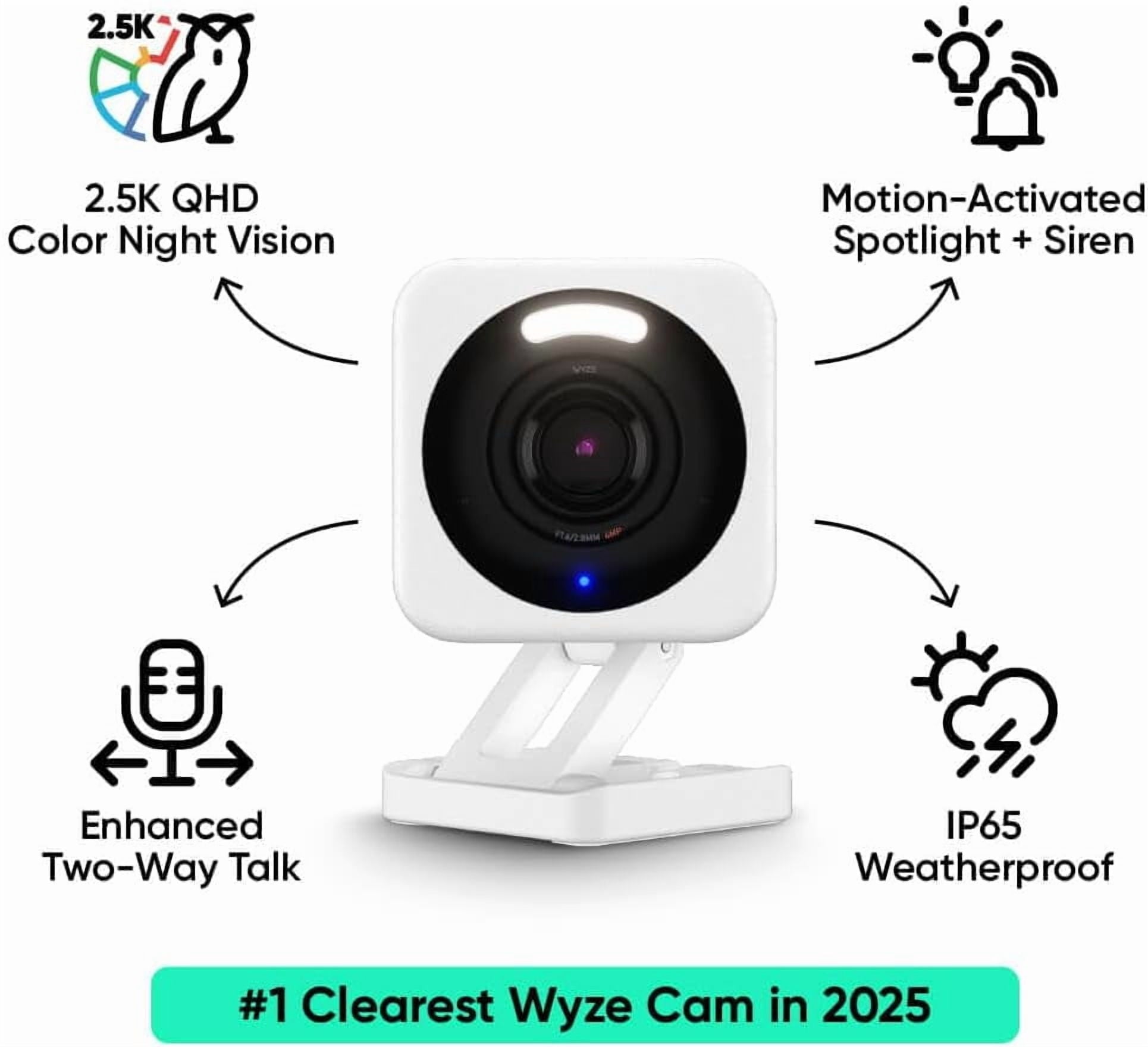 Cam V4 2.5K QHD Smart Home WiFi Security Camera Indoor/Outdoor, Motion Detection, Color Night Vision and Spotlight