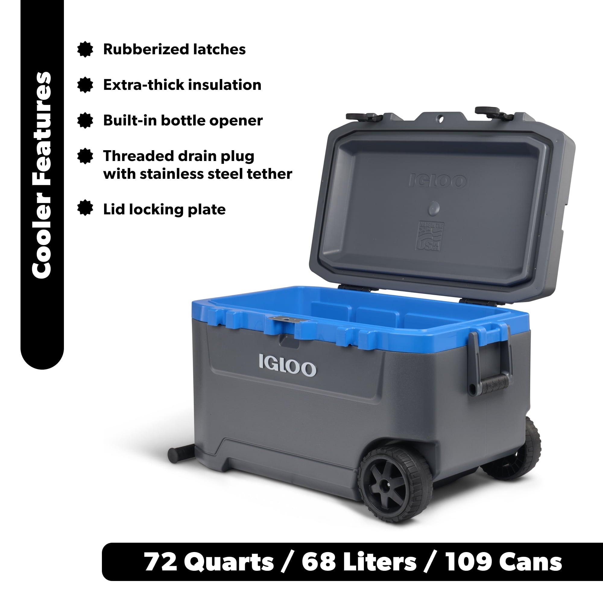 72 QT Overland Ice Chest Cooler with Wheels, Gray and Sneaky Blue