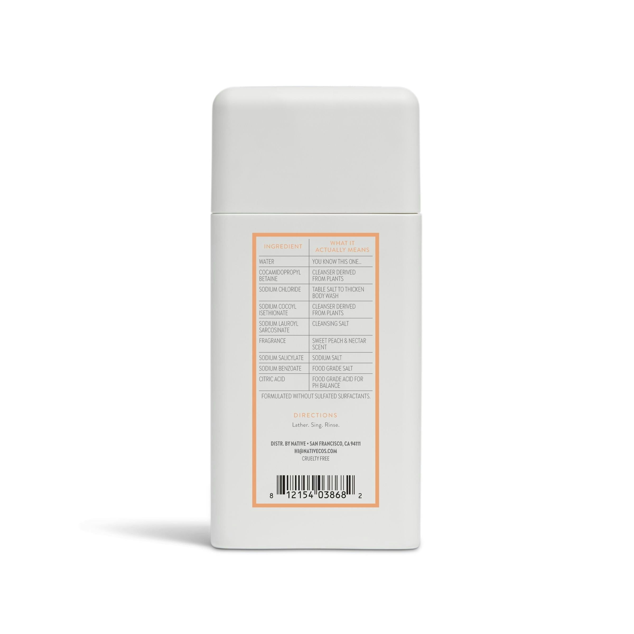 Body Wash, Sweet Peach & Nectar, Sulfate Free, Naturally Derived Ingredients, 24hr Freshness, for Women & Men, 3 fl oz