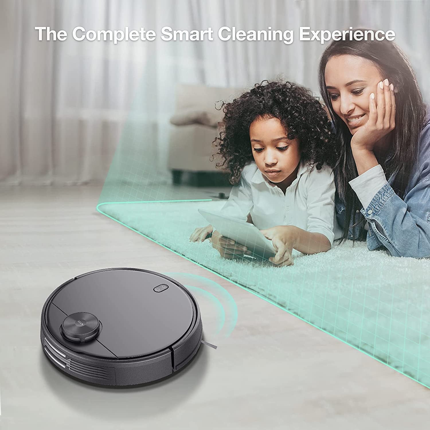 Box Wyze Wi-Fi Connected Robotic Vacuum with LiDAR Room Mapping, Ideal for, Hard Floors and Carpets