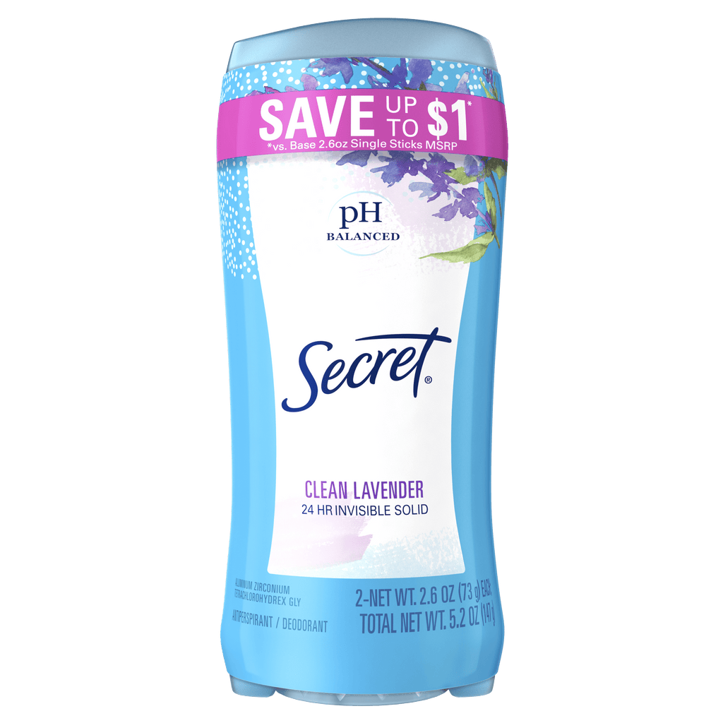 Invisible Solid Antiperspirant and Deodorant, Clean Lavender Scent, Twin Pack, 2.6 oz
