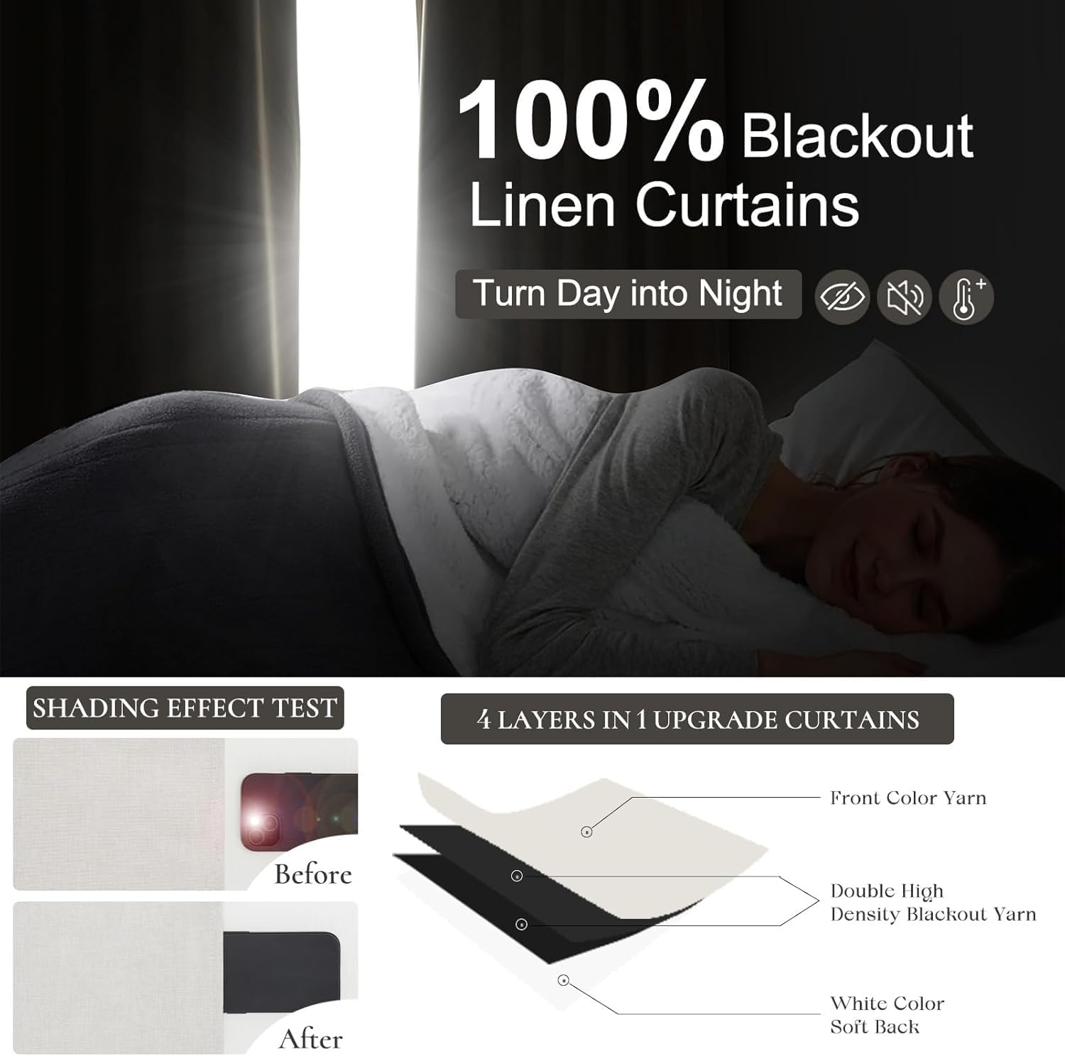 QJmydeco Curtains 100 Inch Length Wide Pleated Blackout Curtain for Sliding Glass Door/Living Room, Farmhouse Birch Linen Thick Boho Bedroom Heavy Insulated Large Window Drapes (100" Wx90 Lx2Panels)