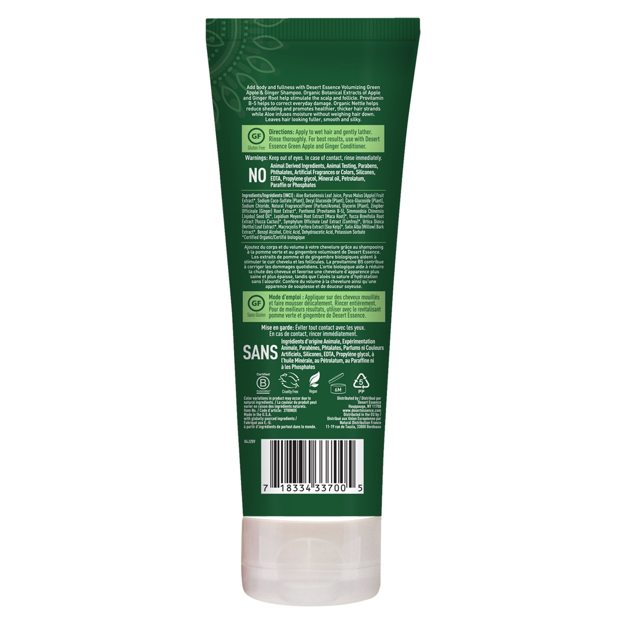 Apple & Ginger Shampoo 8 fl. oz. - Gluten Free - Vegan - Cruelty Free - Volumizing - Fuller Hair - Revitalizes Scalp - Cleansing