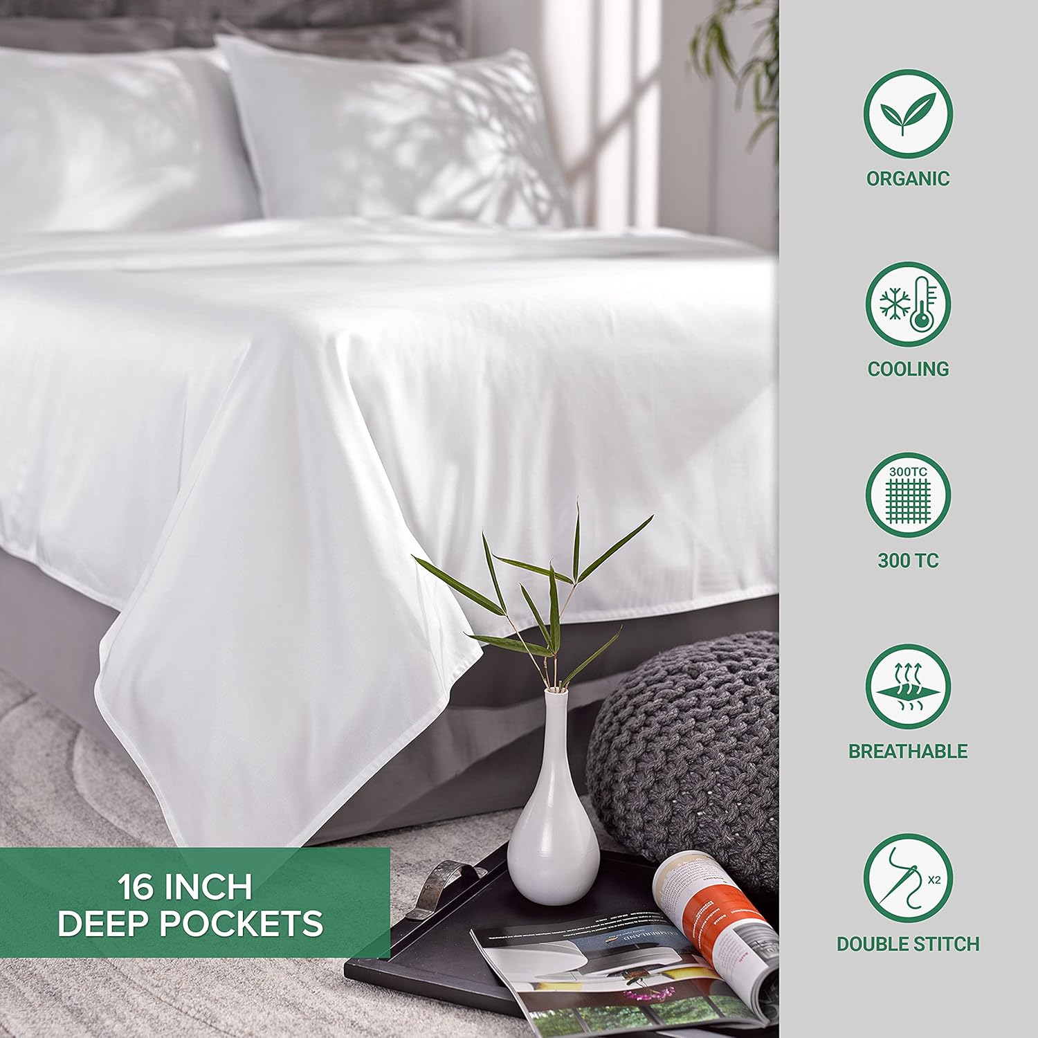 Pure Bamboo King Sheets, Genuine 100% Organic Viscose Derived from Bamboo Bed Sheet Set, Luxuriously Soft & Cooling, Double Stitching, 2 Year Quality Promise (King, Almond)